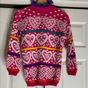 Vintage Jet Set Heart Pattern Kids Oversized 10/12 Turtleneck Sweater 90's